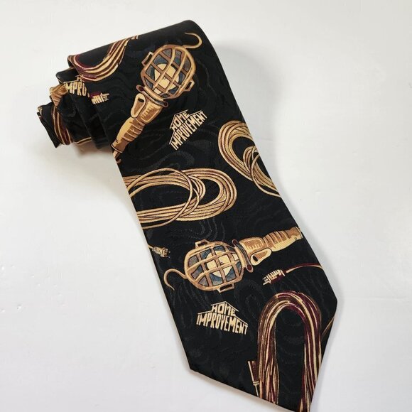 Tim Allen Home Improvement Men's Necktie Polyester Black & Gold 56" x 4" Vintage - Picture 1 of 9